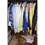 ONE RAIL AND ONE BOX OF LADIES COATS AND JACKETS to include Madeleine, Luisa, Spagnoli, Gilbert,