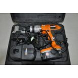 A WORX 18V WX18HD CORDLESS HAMMER DRILL with charger and two batteries
