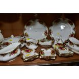 ROYAL ALBERT 'OLD COUNTRY ROSES' PART DINNER WARES AND TRINKETS, comprising three gravy boats and