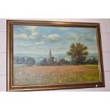 PAINTINGS AND PRINTS ETC, to include a British landscape with church, unsigned, oil on canvas,