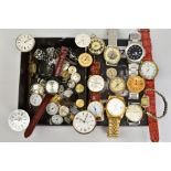 A BOX OF WRISTWATCHES AND MOVEMENTS, to include six gentlemen's wristwatches, three ladies
