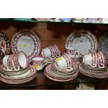 A WINDSOR CHINA TEASET comprising two cake plates, milk jug (chipped), sugar bowl, twelve teacups,