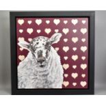 HAYLEY GOODHEAD (BRITISH CONTEMPORARY 'LOVE EWE', a sheep against a backdrop of hearts, initialled