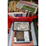 EPHEMERA, a mixed collection of cigarette cards, world stamps, newspaper excerpts and a box of