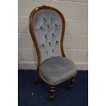 A VICTORIAN WALNUT SPOONBACK CHAIR, with a narrow seat and high back (possible alternations)