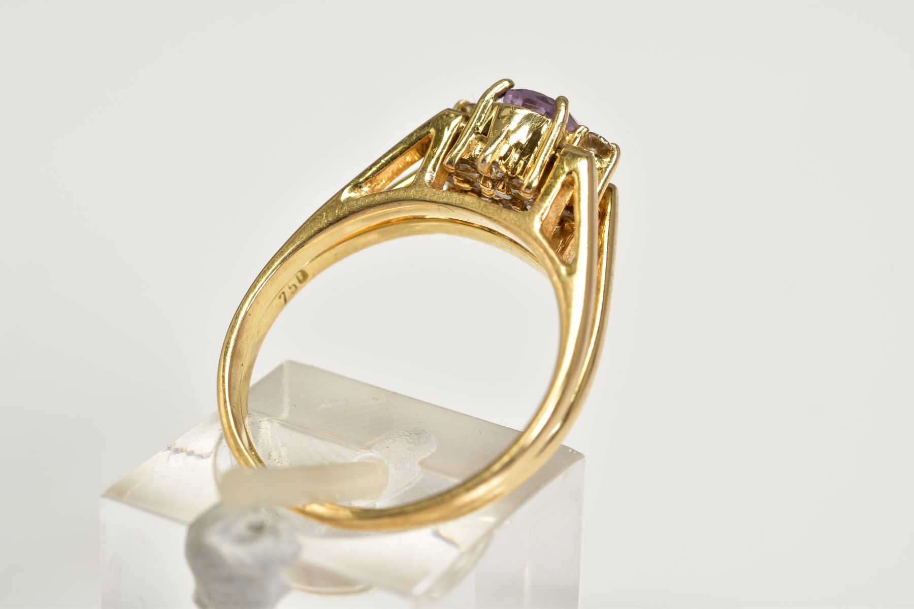 A DOUBLE SIDED SWIVEL RING, to one side a lozenge shape cluster set with round brilliant cut - Image 3 of 3