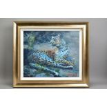 ROLF HARRIS (AUSTRALIAN 1930), 'LEOPARD RECLINING AT DUSK', limited edition print 28/195, signed