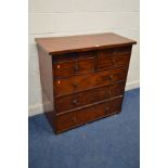 A 19TH CENTURY AND LATER MAHOGANY CHEST OF TWO OVER THREE DRAWERS, width 105cm x depth 49cm x height