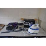 A TESCO 1400W VACUUM CLEANER and a Beldray steam iron and station (both PAT pass iron working,