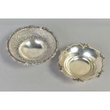 TWO 20TH CENTURY GREEK WHITE METAL BOWLS, both stamped 925 to the centre interiors, both with wavy