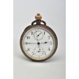 A CHRONOGRAPH POCKET WATCH, white dial signed 'H. WHITE MANFG Co Manchester', Arabic numerals,