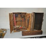 A VINTAGE CARPENTERS TOOL BOX and a more recent tool cabinet containing Marples chisels, Spear and
