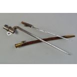 TWO MILITARY BAYONETS AS FOLLOWS: small triangular shape blade, approximate length 31cm in length