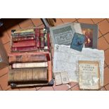 A BOX OF BOOKS ETC, to include 'With the Flag to Pretoria' by H.W.Wilson, distressed binding,
