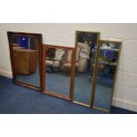 A MODERN BEVELLED EDGE WALL MIRROR, 75cm x 106cm, two rectangular gilt mirrors and another mirror (