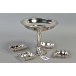 A 20TH CENTURY STERLING SILVER TAZZA, gadrooned rim, conical pedestal to a circular loaded base,