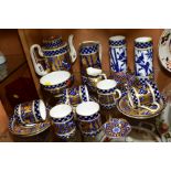 COALPORT JAPANESE GROVE PATTERN COFFEE WARES AND TRINKETS, to include coffee pot (lid broken and