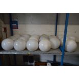 EIGHTEEN OPAQUE WHITE GLASS SPHERICAL CEILING LIGHT FITTINGS, approximate diameter 30cm, one loose
