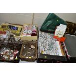 A QUANTITY OF CHRISTMAS DECORATIONS, etc, including boxed and loose Christmas trees, cards, two