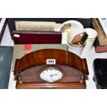 AN EDWARDIAN EIGHT DAY MANTLE CLOCK, mahogany case with white enamel dial, French movement, runs