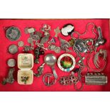 A SELECTION OF WHITE METAL ITEMS, to include a Geo IV silver caddy spoon, hallmarked London 1820,
