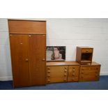 A STAG CANTATA TEAK THREE PIECE BEDROOM SUITE, comprising a wardrobe with double left sided doors,