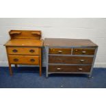 AN EDWARDIAN SATINWOOD TWO DRAWER WASHSTAND together with a painted chest of two over two drawers (