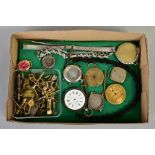 A SELECTION OF WATCH CASES, WATCH BRACELETS AND WATCH KEYS, to include five silver watch cases,