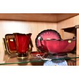 FIVE PIECES OF CARLTON WARE ROUGE ROYALE comprising an oval twin handled bowl, defective, a