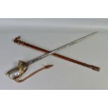 A GEO V WWI ERA BRITISH MILITARY OFFICERS SWORD, complete with leather and metal scabbard and slip