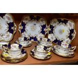 COALPORT BLUE BATWING PATTERN TEAWARES, comprising four cake/sandwich plates (three with hairlines),
