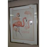 MATTHEW HILLIER (BRITISH 1958) a study of pink flamingos, signed and dated (19)89, pencil and