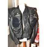 MOTORCYCLE CLOTHING, comprising of a Scotts Leathers leather jacket and matching trousers, jacket