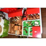 A WOODEN FARMYARD, ANIMALS AND ACCESORIES, yard and buildings, tractor and trailer and collection of