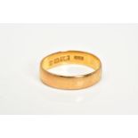 A 22CT GOLD WIDE WEDDING BAND, the plain polished band, hallmarked 22ct gold Birmingham, ring size