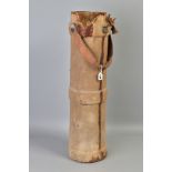 A LARGE 19TH CENTURY GUNPOWDER CARRYING VESSEL, approximately 82cm height with a 21cm diameter, it