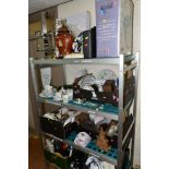 SIX BOXES AND LOOSE HOUSEHOLD SUNDRIES, CERAMICS, GLASSWARE, etc, including boxed wall clock,