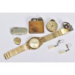 A SELECTION OF ITEMS, to include a gentlemen's gold plated Ernest Borel pillar wristwatch, cream