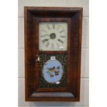 A VICTORIAN ROSEWOOD AND MAHOGANY AMERICAN WALL CLOCK, 49cm x 66cm