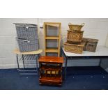 A MODERN CHERRYWOOD CANTERBURY with a single drawer, together with a beech open bookcase, kitchen