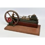 AN UNMARKED HORIZONTAL SINGLE CYLINDER LIVE STEAM ENGINE, not tested, kit built ?, diameter of