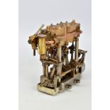 A HANDBUILT MODEL VERTICAL TWIN CYLINDER MARINE ENGINE, not tested, of brass, copper and steel