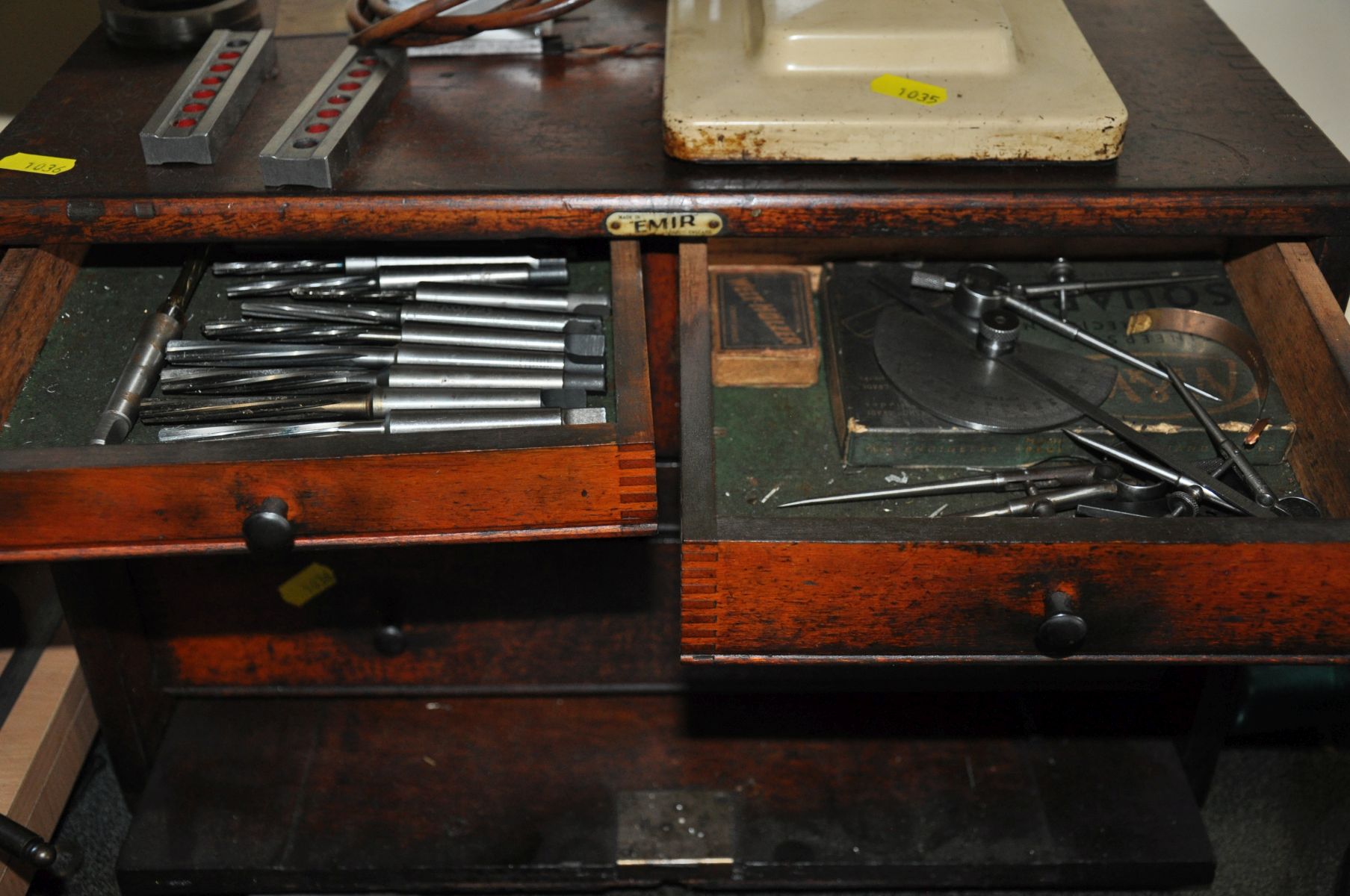 AN EMIR VINTAGE ENGINEERS CHEST SEVEN DRAWERS, containing reamers, taps, dies, micrometers and other - Image 2 of 7