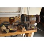 A VINTAGE BLACK AND DECKER BENCH GRINDER, with spare grinding, wire and polishing wheel and
