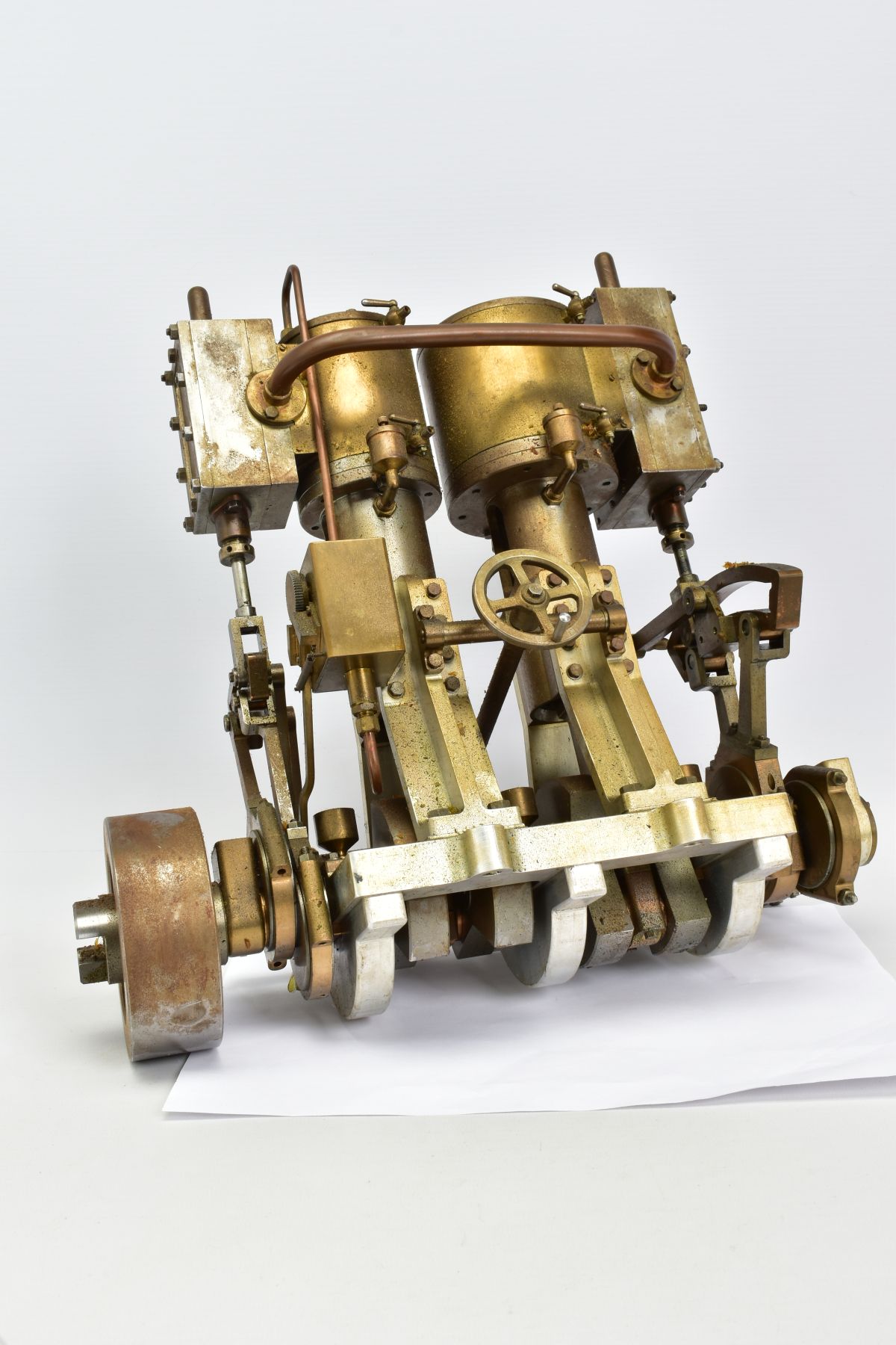 A HANDBUILT MODEL VERTICAL TWIN CYLINDER MARINE ENGINE, not tested, in need of some minor attention, - Image 2 of 5