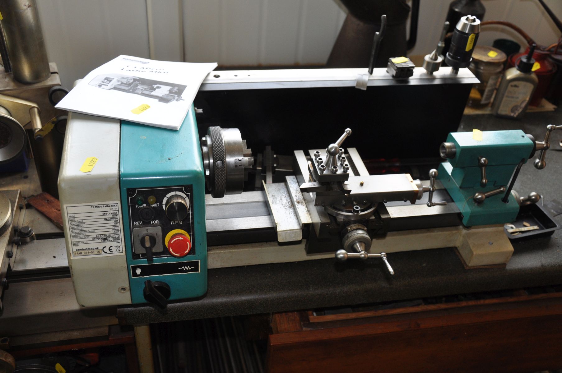 AN AXMINSTER MODEL ENGINEERS SERIES C1 MICROLATHE, Mk2 and two drawers full of cutting and