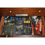 THE CONTENTS OF TWO DRAWERS, containing a large quantity of Taper shank and normal drill, taps, dies