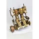 A HANDBUILT MODEL VERTICAL TWIN CYLINDER MARINE ENGINE, not tested, in need of some minor attention,