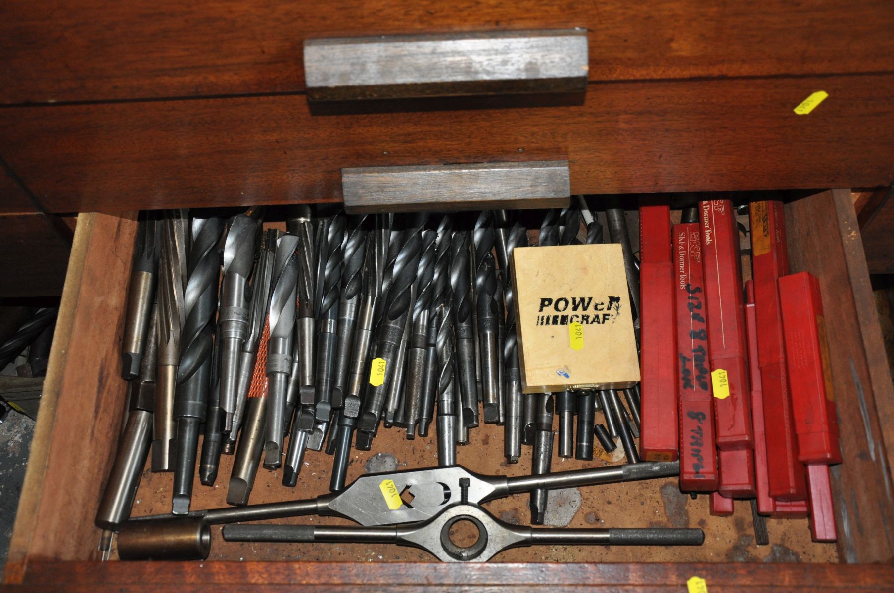 THE CONTENTS OF TWO DRAWERS, containing a large quantity of Taper shank and normal drill, taps, dies - Image 2 of 2