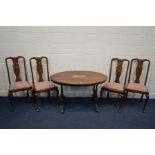 A LATE VICTORIAN WALNUT AND STRUNG OVAL CENTRE TABLE, width 115cm x depth 86cm x height 70cm and a